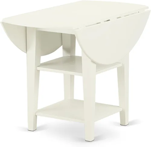 Miniatura 8 de East West Furniture SUNO3-LWH-W - Juego de muebles de comedor de 3 piezas contiene una mesa de cocina redonda con gotas y estantes y 2 sillas