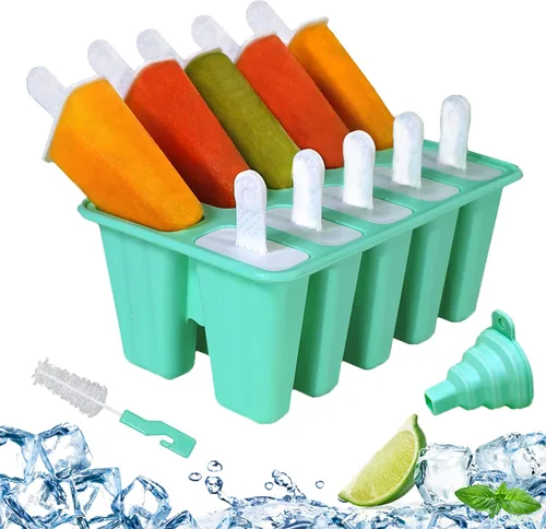 Miniatura 10 de Moldes de silicona para paletas de 10 cavidades, molde de paletas de hielo para niños, adultos y adolescentes, moldes de helado sin BPA para Cavidad