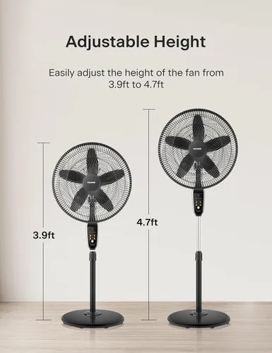 Miniatura 6 de PELONIS PFS45A5BBB - Ventilador de pie oscilante de 45 cm (18 pulgadas) con 5 palas, control remoto, pantalla LED, 5 ajustes de velocidad