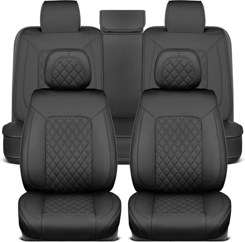 Miniatura 37 de MotorBox Haven Series - Fundas de asiento de piel de napa, para automóviles, edición Lux, fundas de asiento delantero con costuras de diamante