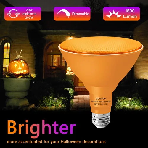 Miniatura 2 de Gonhom PAR38 - Luces de inundación para exteriores, bombillas LED regulables, 20 W (equivalente a 200 W), base E26, porche al aire libre, Naranja