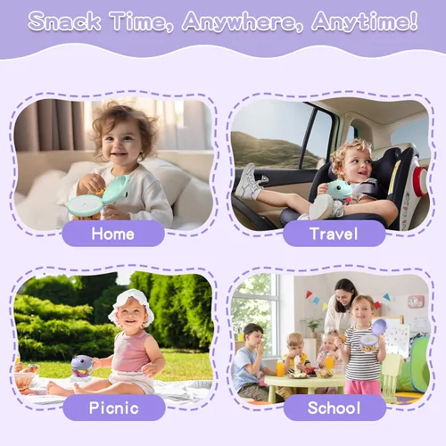 Miniatura 7 de BeneLabel Paquete de 2 tazas de aperitivos de 12.3 onzas para niños pequeños, a prueba de derrames, de grado alimenticio, contenedor de aperitivos