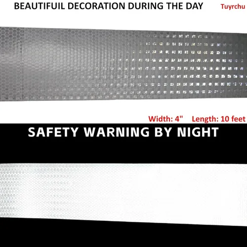 Miniatura 3 de Cinta reflectante blanca de 4 pulgadas, adhesivo de seguridad de advertencia impermeable para exteriores (10 pies)