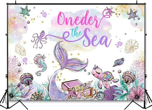 Miniatura 3 de Avezano Oneder The Sea - Telón de fondo con tema de sirena, decoración para fiesta de primer cumpleaños, fiesta de sirena bajo el mar, fondo