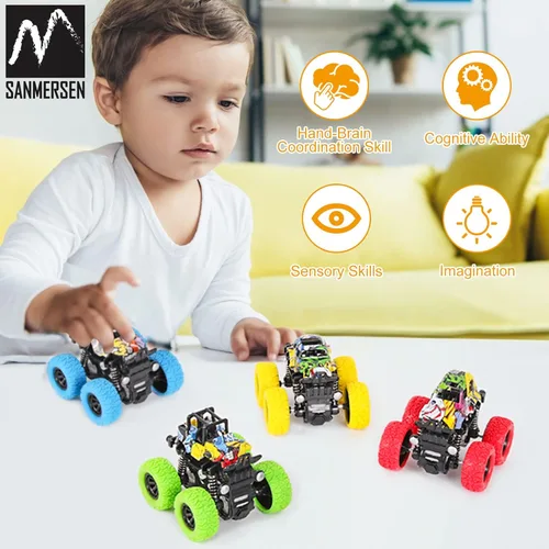 Miniatura 6 de M SANMERSEN Monster Truck Juguetes para edades de 2 a 4 años, autos de fricción para niños pequeños de 1 a 3 años, auto de acrobacias giratorio