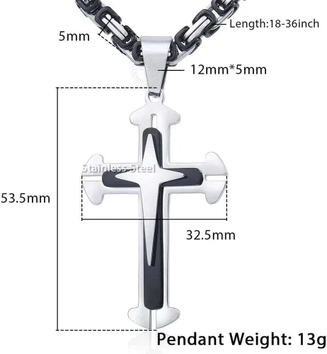 Miniatura 4 de Trendsmax - Collar con colgante de cruz para hombre, acero inoxidable, cadena bizantina de 22 24 26 28 30 pulgadas