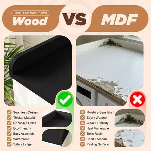 Miniatura 2 de Avana Encimera de lavadora y secadora de madera maciza 100% natural, encimera de lavandería de pino negro con bordes elevados, encimera de 54 x 27.5