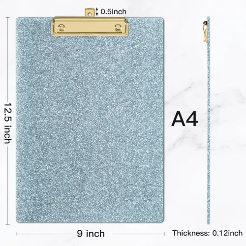 Miniatura 2 de Piasoenc Portapapeles de Acrílico, Portapapeles con Purpurina de Moda con Clip Dorado de Perfil Bajo, Diseñado para Uso en el Aula, la Escuela