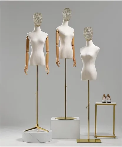Miniatura 4 de Maniquí de forma de vestido femenino ajustable con soporte de trípode, brazos y cabeza desmontables para costura, ropa y exhibición de joyas, dorado