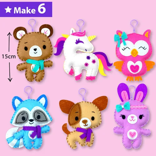 Miniatura 3 de Kit de llavero de costura de unicornio KRAFUN para niños de 7, 8, 9, 10, 11, 12 años, aprende arte y manualidades, incluye 6 animales de peluche
