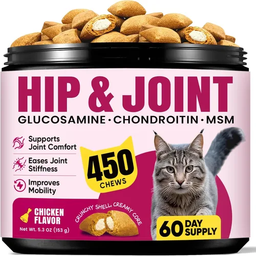 Glucosamina para gatos, suplemento para articulaciones de gatos con condroitina, omega-3 y mejillón de labios verdes, alivio del dolor, golosinas