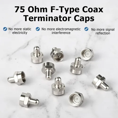 Miniatura 2 de Tapa coaxial, terminador de 75 ohmios, paquete de 10, tapas de terminador coaxial para puertos en divisor, AMP, cable coaxial, antena de TV, placas