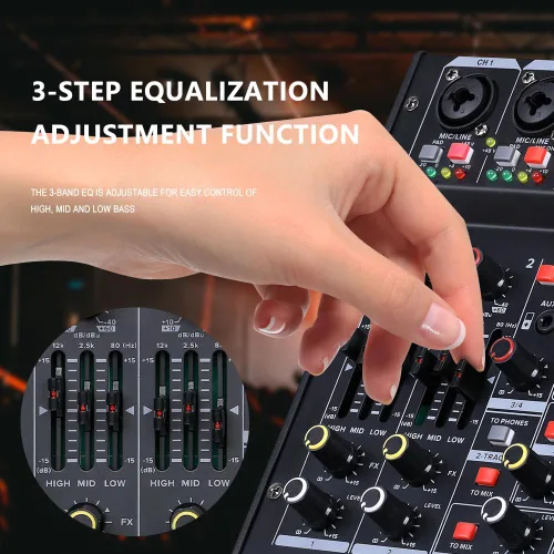 Miniatura 3 de BOMGE Mezclador de audio 04M, consola de mezcla de tablero de sonido con 4 canales USB digital Bluetooth 24 efectos de sonido, entrada 48V Phantom