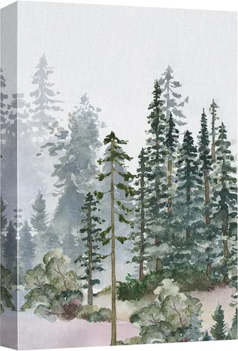 Miniatura 29 de SIGNWIN Lienzo impreso para pared, diseño de bosque y guardería, cabaña de troncos, invierno, nieve, montaña, bosque, ilustraciones de naturaleza