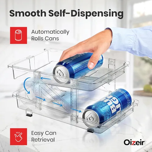 Miniatura 4 de Dispensador de Lata de Soda Expandible Para Refrigerador - Pack de 2 - Organizador Transparente de Latas de Soda Para Refrigerador, Cocina