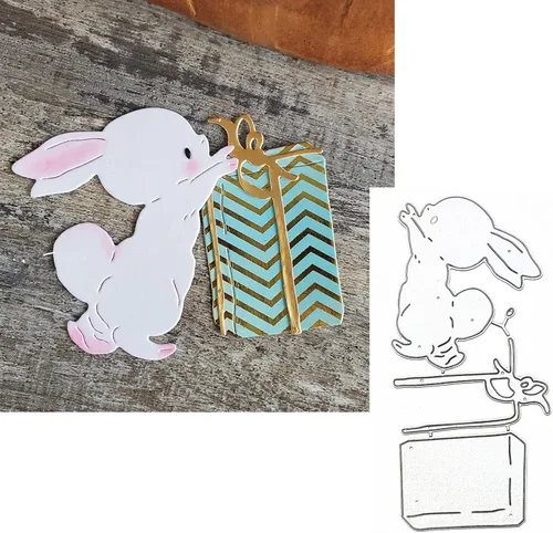 Plantillas de troqueles de metal de conejo, lindo conejo de conejo, regalo de animales, troqueles de corte de marco, plantillas de manualidades para