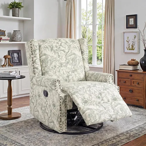 Miniatura 60 de Silla decorativa floral con respaldo alto, sillón tapizado con patas de madera maciza, cómodo sofá individual de lectura con respaldo alado