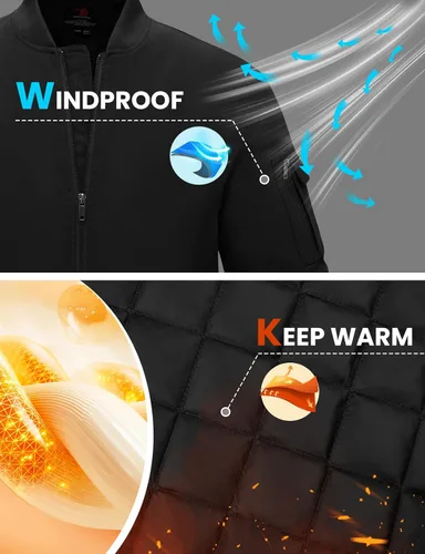 Miniatura 4 de TBMPOY - Chaqueta de hombre para el otoño, chaqueta de invierno, rompevientos, bomber, con cremallera, acolchada, de softshell, cálida