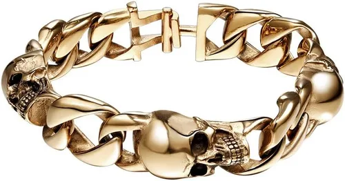 Miniatura 22 de U7 Pulseras góticas de calavera para hombres y mujeres, acero inoxidable, chapado en oro de 18 quilates, plata, negro, punk, esqueleto punk