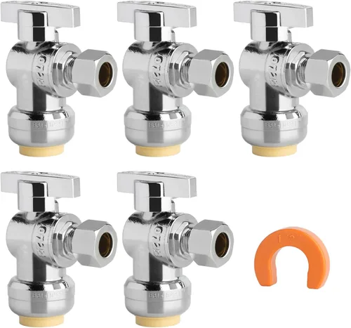 Miniatura 9 de Válvula de Parada Angular WiseWater 1/2" FNPT x 3/8" OD de Compresión, Válvula de Cierre de Inodoro de Cuarto de Vuelta de Latón Cromado para Baño