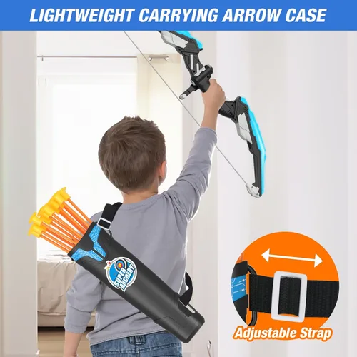 Miniatura 6 de HYES Arco y flecha para niños, juego de tiro con arco con luz LED con 12 flechas de ventosa, 1 blanco de pie, 3 blancos de puntuación y 1 carcaj