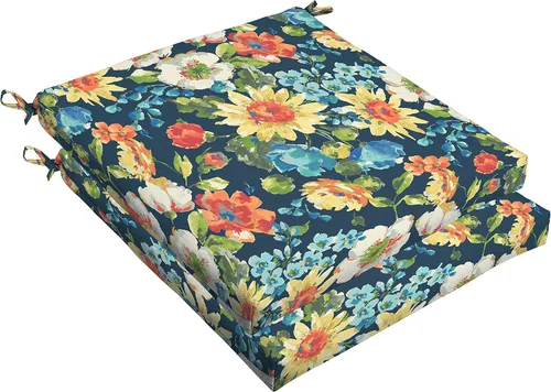 Sorra Home Juego de 2 cojines cuadrados para asiento de silla para interiores o exteriores, 2 unidades (paquete de 1), azul marino floral