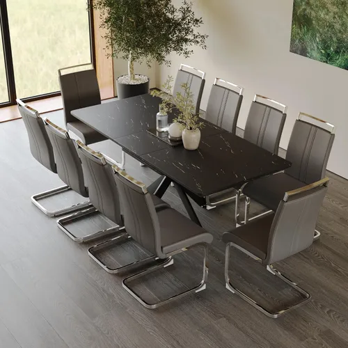 Miniatura 29 de Mesa de comedor de mármol para 4-8, mesa de comedor extensible de 62.4 a 78.15 pulgadas, mesa de cocina moderna, mesa rectangular que ahorra espacio