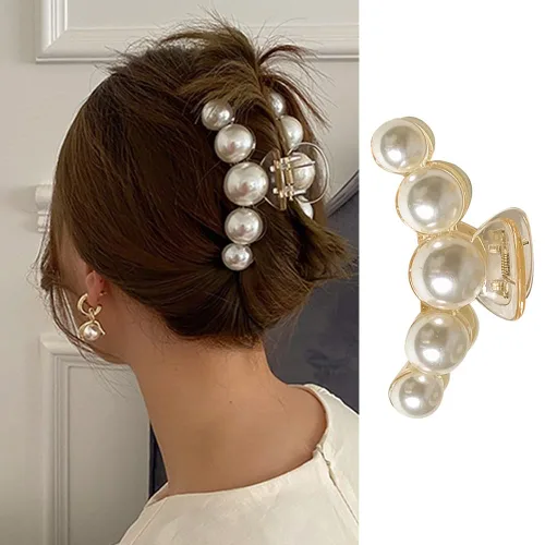 Pinzas de pelo con perlas de sujeción fuerte para mujer, pinzas antideslizantes de plátano champán para peinado grueso y fino y uso diario