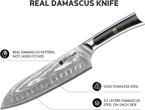 Miniatura 2 de BRODARK Cuchillo de chef de Damasco de 3 piezas, VG10 de acero de espiga completa afilado, juego de cuchillos de chef japonés profesional