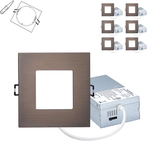 Miniatura 9 de POPANU Iluminación empotrable LED cuadrada de 4 pulgadas, lámpara empotrable sin lata, luz de techo regulable con caja de conexiones, Blanco