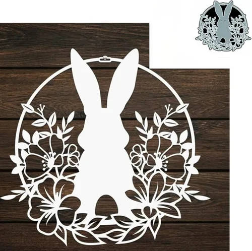 Miniatura 3 de Troqueles de metal con diseño de conejo de Pascua, diseño de conejo, flores, hojas, conejo, marco, troqueles de corte, plantillas de manualidades