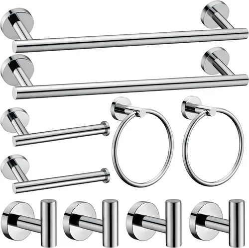 Miniatura 11 de Juego de 6 piezas de accesorios de baño de oro cepillado, anillo de toalla de mano de 16 y 23.6 pulgadas, soporte para toallas redondas, ganchos