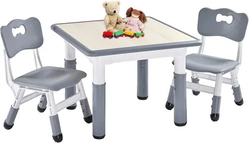 FUNLIO Juego de mesa y 2 sillas para niños, juego de mesa y sillas para niños de 3 a 8 años, fácil de limpiar, mesa de artes y manualidades, para