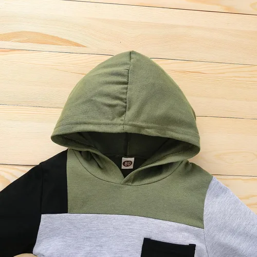 Miniatura 4 de itkidboy Conjunto de 2 piezas de ropa de bebé niño con capucha y sudadera con bloques de color + pantalones