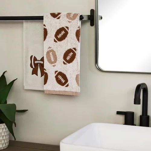 Miniatura 5 de SKL Home Juego de 2 toallas de mano de Jacqaurd de fútbol otoño/otoño, 100% algodón, 2 piezas, para baño, cocina, bar y regalo, color marrón