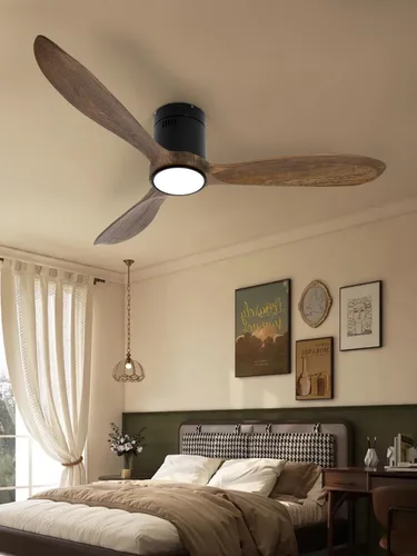Miniatura 11 de Ventilador de techo de madera marrón de 52 pulgadas con luz y control remoto, motor de CC silencioso, 6 niveles de velocidad, luces regulables