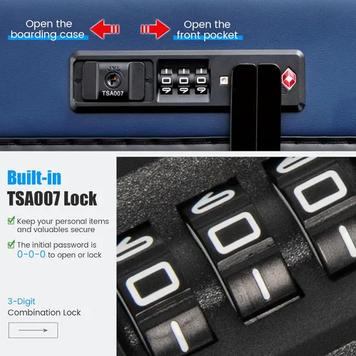 Miniatura 5 de Goplus Equipaje de mano, maleta rígida de policarbonato de 20 pulgadas con bolsillo frontal, mesa plegable, puerto de carga USB, doble bloqueo TSA