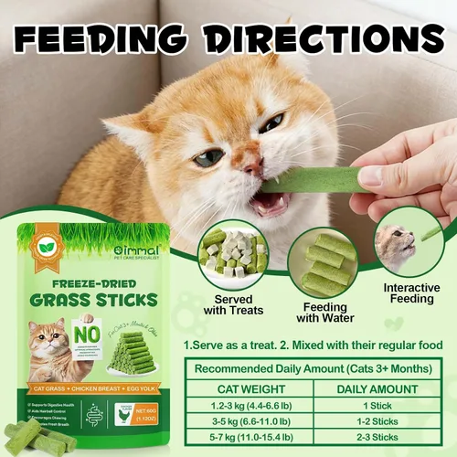 Miniatura 8 de Palito de hierba para gatos de 2.12 oz, secado congelado, bocadillos para limpieza de dientes y eliminación de bolas de pelo, sabor natural a pollo