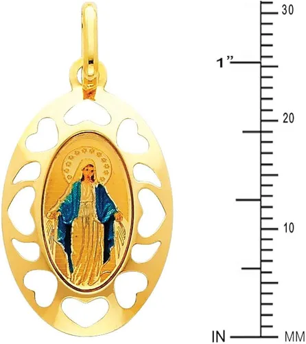 Miniatura 2 de Dije de oro amarillo real de 14 quilates religiosa bendecida Virgen María esmaltada Oro de 14 quilates