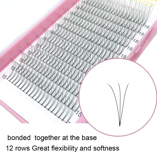 Miniatura 5 de Extensiones de pestañas postizas de volumen prefabricadas 3D-C-0.07-10 con tallo corto, extensiones de pestañas postizas en abanico prefabricadas 9