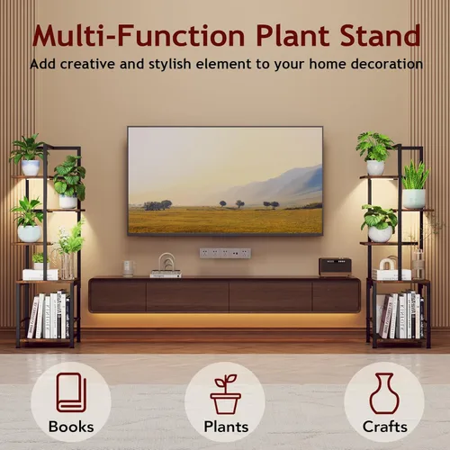 Miniatura 8 de Soporte para plantas de interior con luz de crecimiento, soporte alto para plantas de 5 niveles para interiores, estante de metal para plantas
