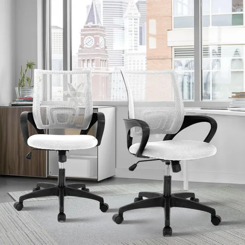 Miniatura 14 de Silla de oficina de malla, silla de escritorio con respaldo medio, silla de oficina ergonómica con ruedas y soporte lumbar, sillas de oficina Negro