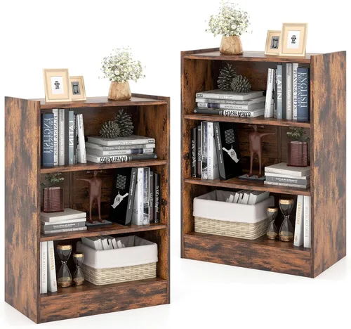 Miniatura 12 de Giantex Estantería de 3 cubos, color marrón, estantería abierta industrial moderna de 3 niveles con estantes ajustables, dispositivo antivuelco