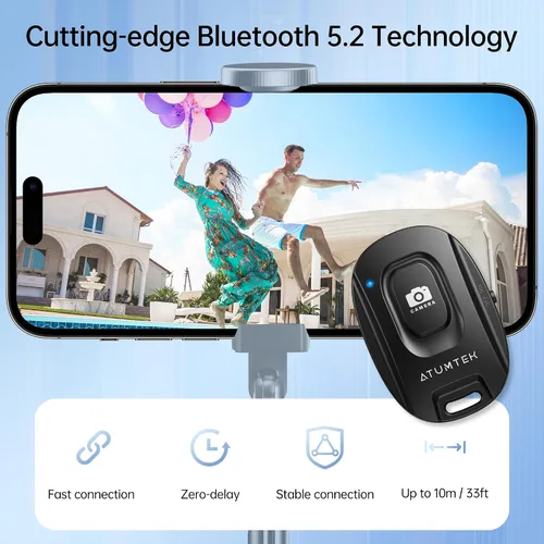 Miniatura 6 de Atumtek Trípode para selfie stick con 3 controles remotos Bluetooth, trípode de aluminio extensible 3 en 1 con control remoto recargable y 2