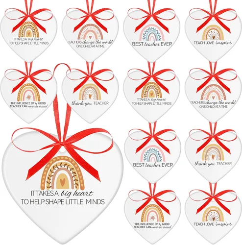 Sliner 12 piezas de regalo de agradecimiento para profesores, el mejor regalo para profesores para mujeres, adorno de corazón de cerámica de