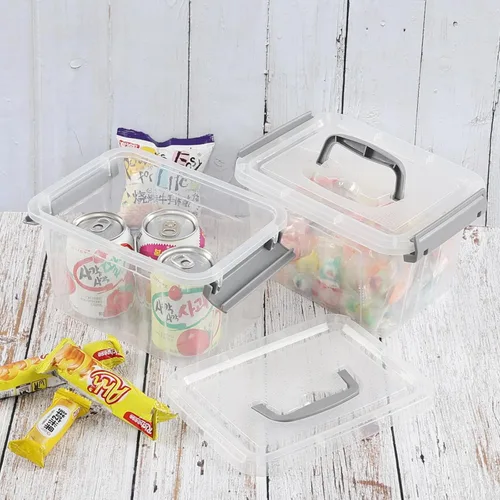 Miniatura 8 de Caja de almacenamiento transparente pequeña de 3.5 cuartos de galón con asa, pequeños contenedores de plástico con tapas, 6 paquetes