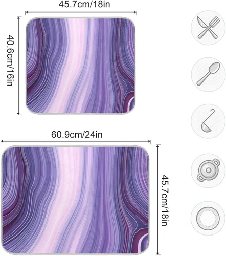Miniatura 3 de Hermosa alfombra de secado de platos con textura de mármol morado para encimera de cocina, 18 x 24 pulgadas, almohadilla de secado de microfibra