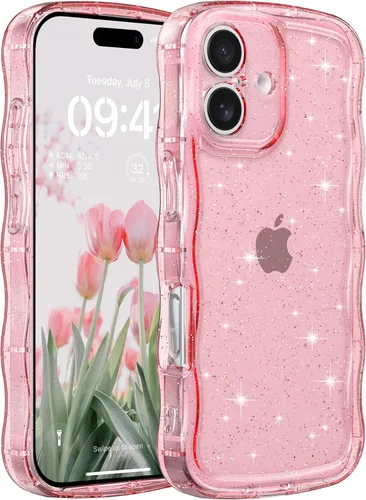 Miniatura 81 de FABSPARK Funda para iPhone 14 Pro Max, bonita funda colorida con láser, retro, exquisita, rizada, borde ondulado, protector estético de TPU suave