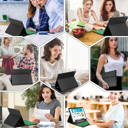 Miniatura 7 de Funda de teclado para tableta Samsung Galaxy Tab A8 X200/X205 de 10.5 pulgadas, cubierta protectora de teclado con soporte multiángulo, borde de Azul