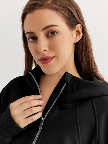 Miniatura 4 de WYNNQUE Sudadera corta con capucha para mujer, manga larga, forro polar, media cremallera, ropa de otoño